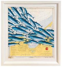 Nantucket Mack Pack - A Gathering of Mackerel on a Vintage Nautical Map