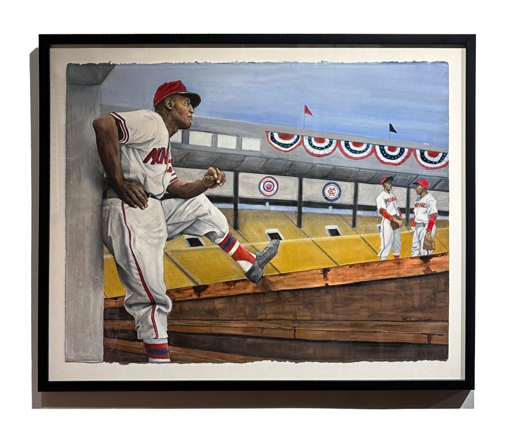 Schnallenschnalle O''Neil, Schultertasche & Jackie Robinson - Baseball Greats, gerahmtes Aquarell (Zeitgenössisch), Painting, von Margie Lawrence