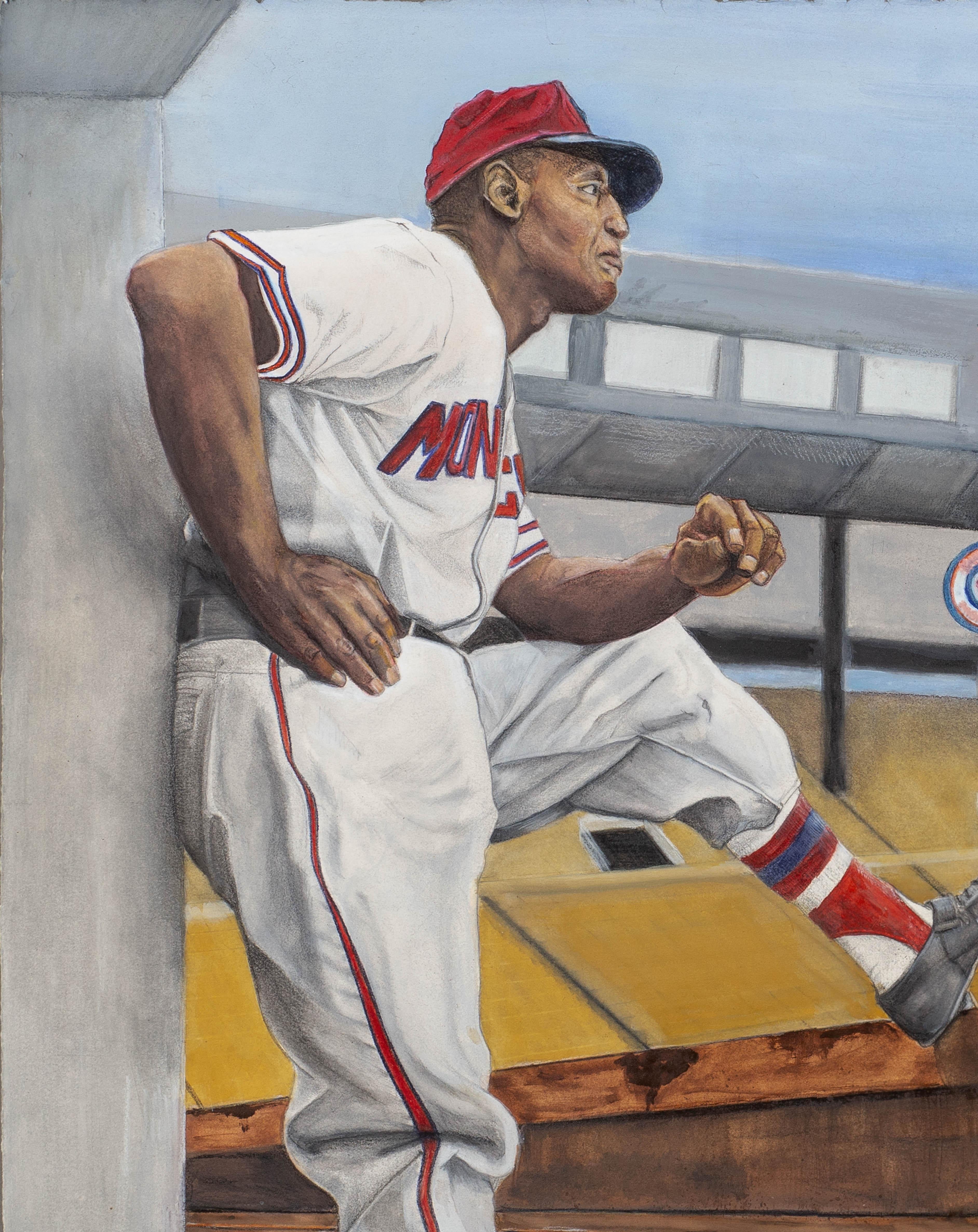 Buck O''Neil, Satchel Page & Jackie Robinson - Baseball Greats, aquarelle encadrée - Contemporain Painting par Margie Lawrence