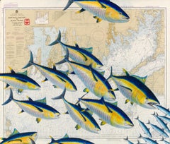 Martha's Vineyard to Block Island, Big Tuna - Painting on a Vintage Nautical Map