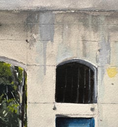 Girona Blue Door - Three Architectural Stone Doorways, Lush Tropical Landscape