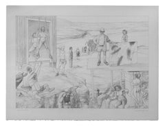 Retro Day of the Painter - Allegorical Drawing  with the Artist and Multiple Figures