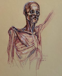 Flayed Wax-Cast Figure - Original Ink Drawing, Matted and Signed
