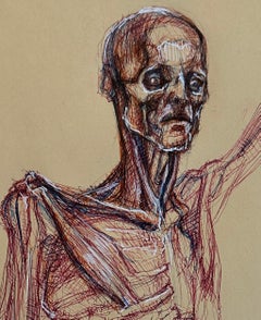 Flayed Wax-Cast Figure - Original Ink Drawing, Matted and Signed