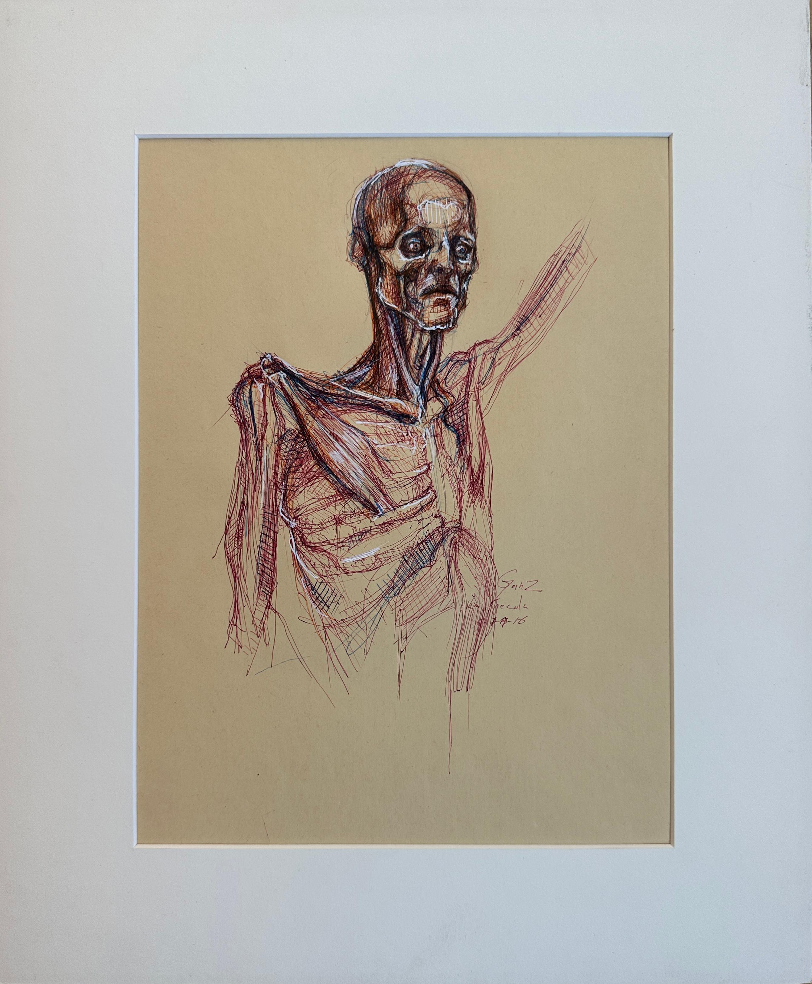 Flayed-Wachsguss-Figur – Original-Tinte-Zeichnung, mattiert und signiert (Zeitgenössisch), Art, von Christopher Ganz