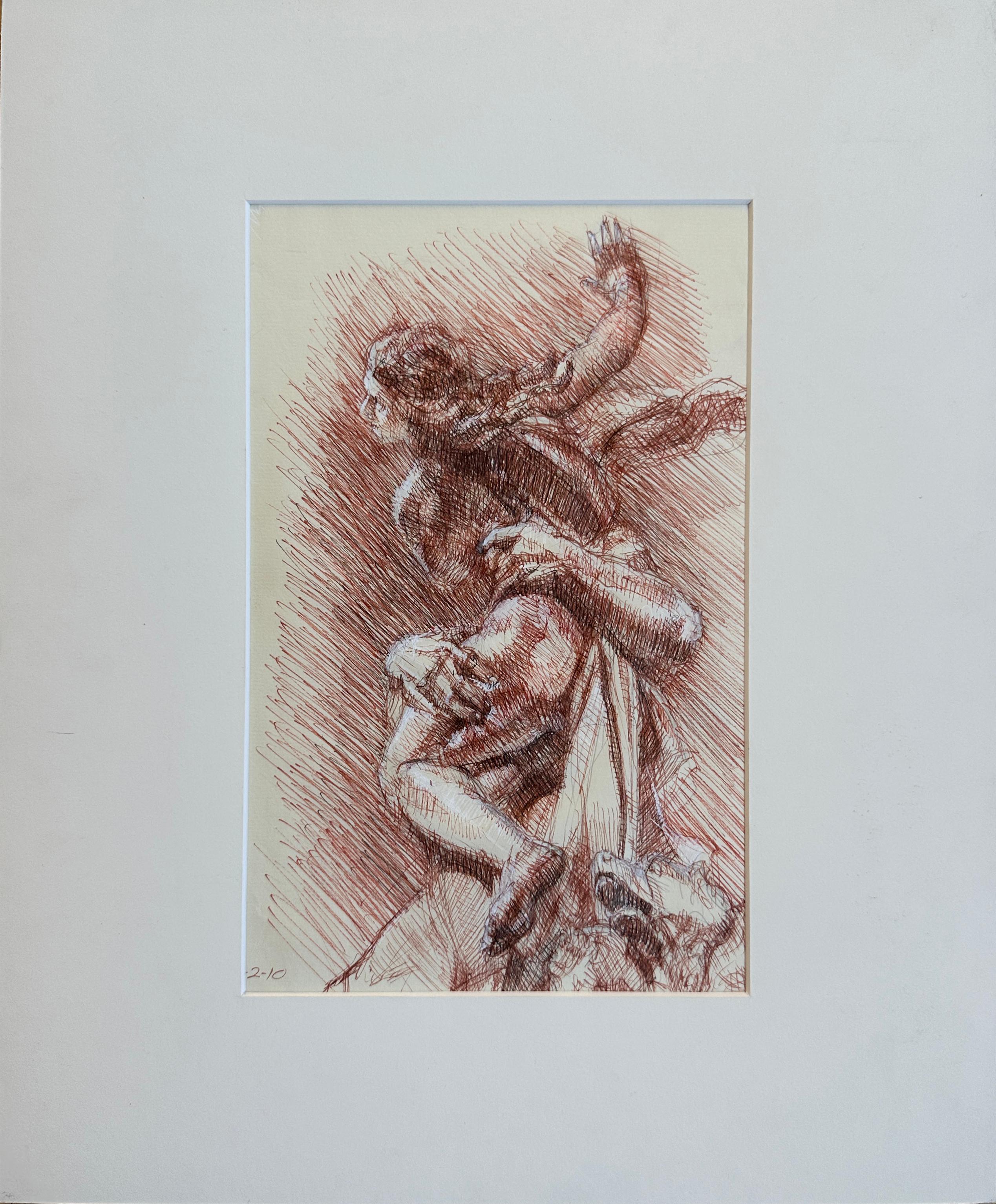 The Rape of Persephone by Bernini, Galleria Borghese -Original Sepia Ink Drawing - Contemporary Art by Christopher Ganz