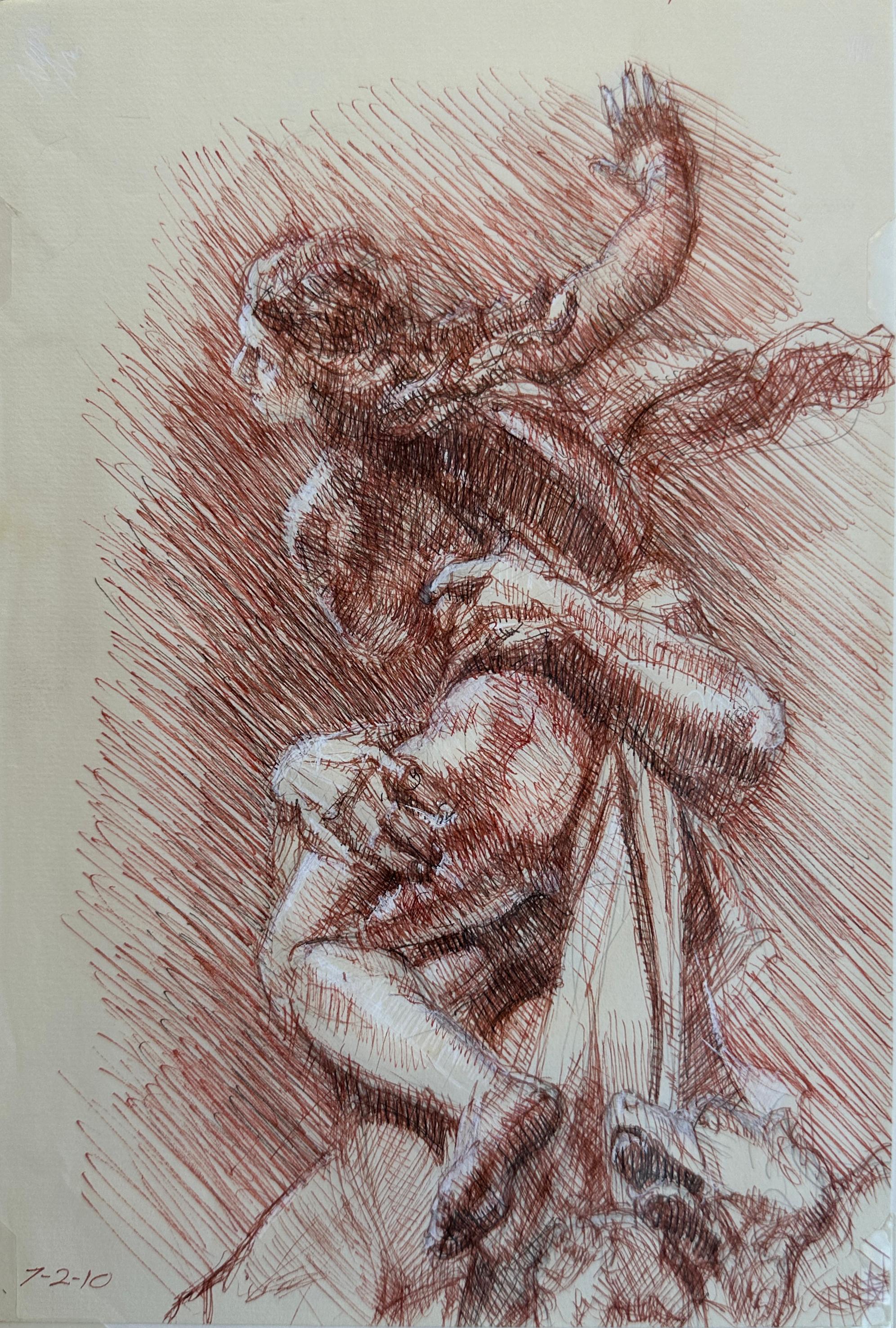 Christopher Ganz Figurative Art - The Rape of Persephone by Bernini, Galleria Borghese -Original Sepia Ink Drawing