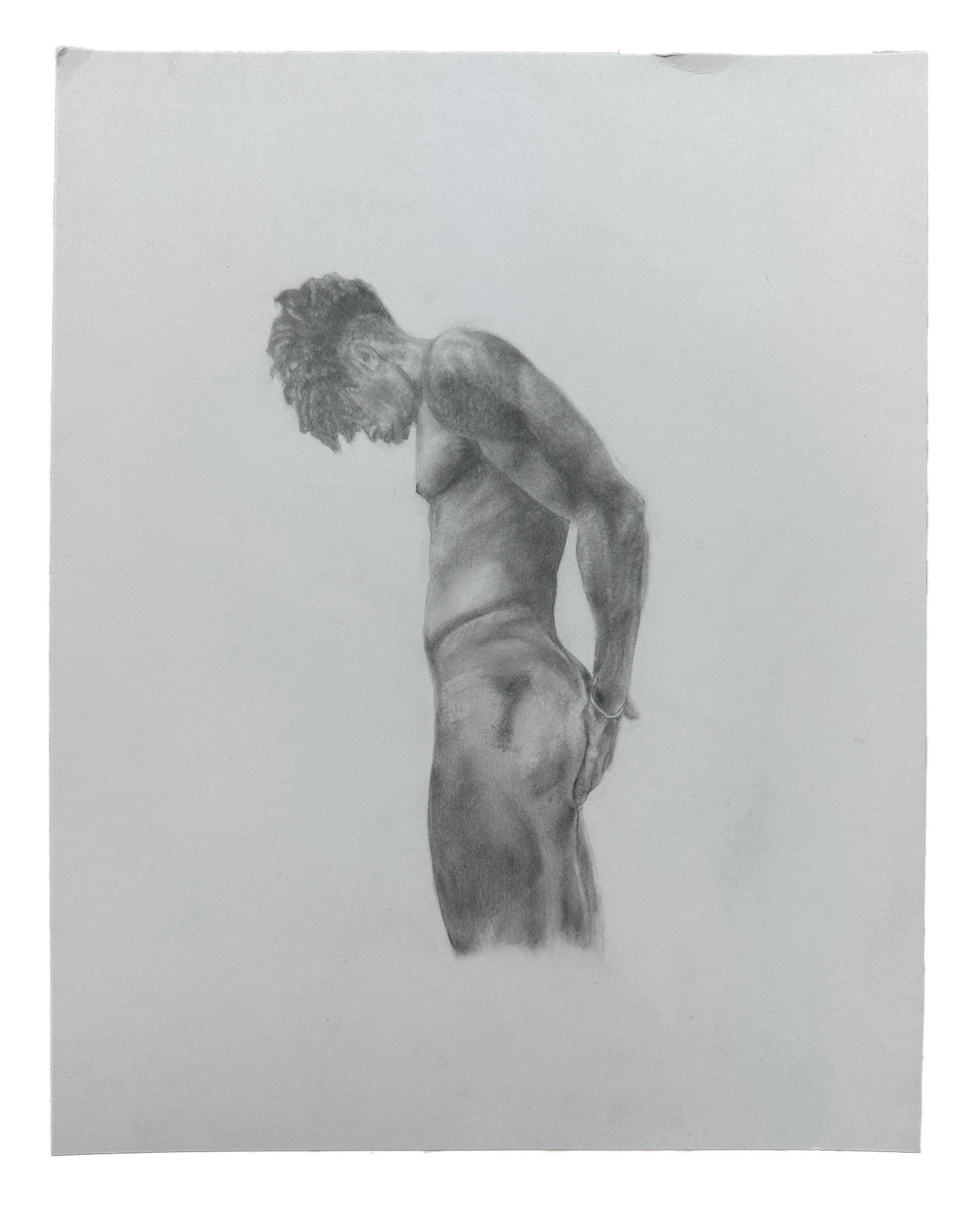 The Body is a Cascade - Muscular Male Nude, Graphite Drawing on Paper - Contemporary Art by Rick Sindt