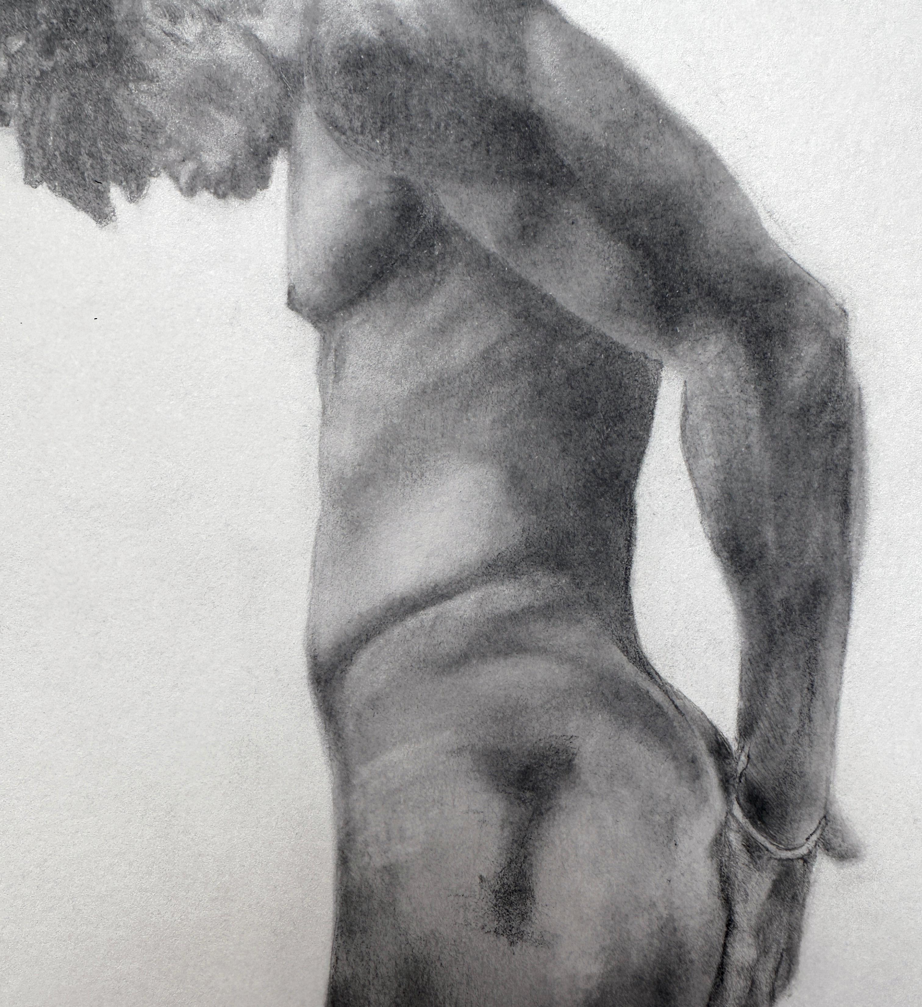 The Body is a Cascade - Muscular Male Nude, Graphite Drawing on Paper - Art by Rick Sindt