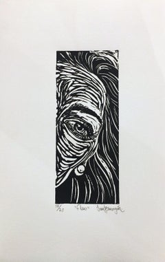 Flow - Black and White Etching of a Female with Long Hair, Matted and Framed