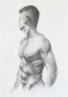 The Body is Sacred - Muscular Male Nude, Graphitzeichnung auf Papier, gerahmt