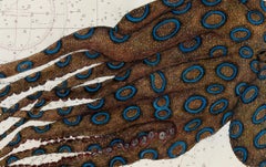 Der blaue Ring des Cape Fourcroy - Gyotaku-Gemälde des Achtecks auf nautischer Karte