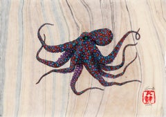 Dippin' Dotopus - Gyotaku Style Sumi Ink Painting of a Multi-Coloured Octopus 