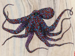 Dippin' Dotopus - Gyotaku Style Sumi Ink Painting of a Multi-Colored Octopus