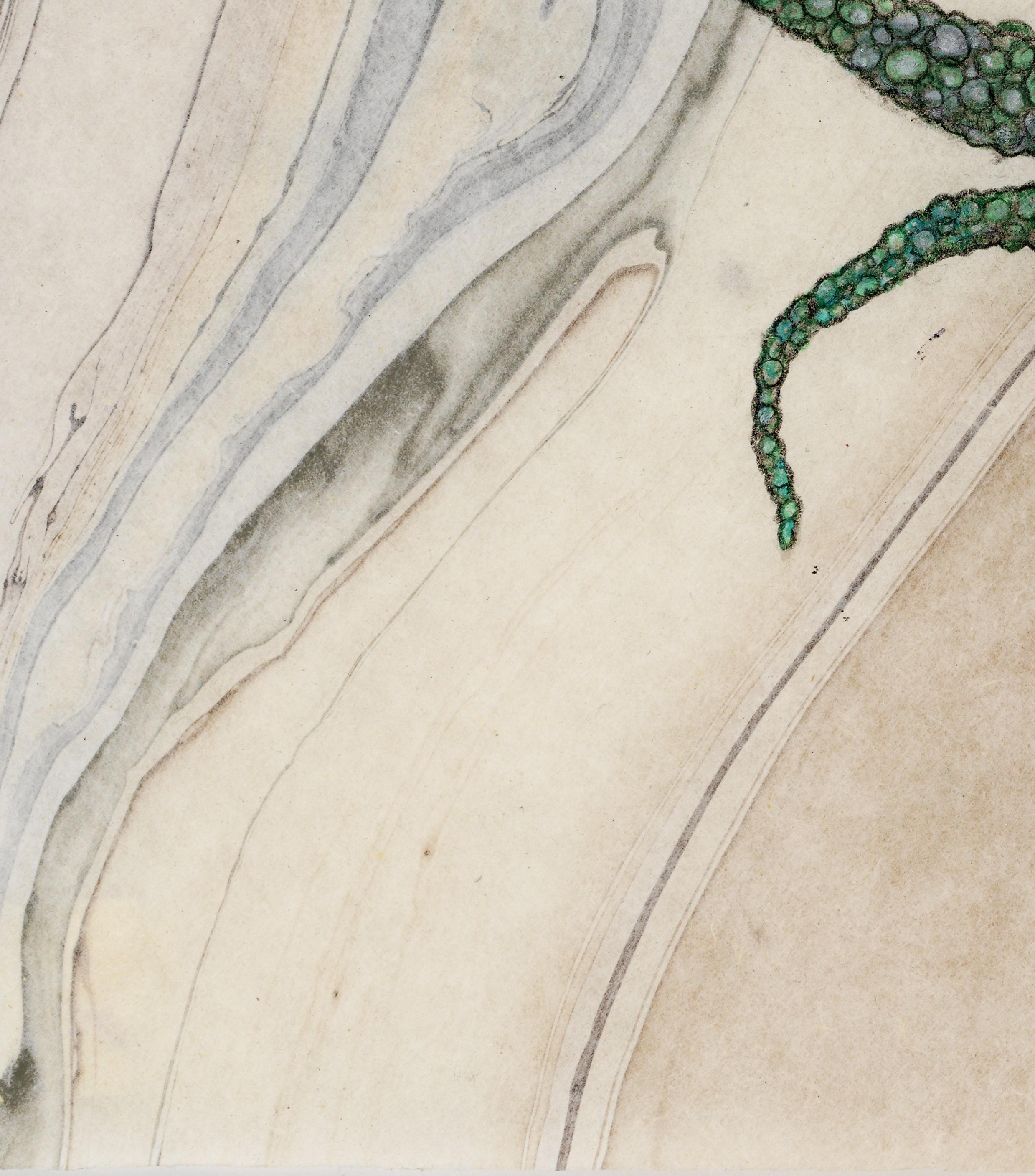 Absinthe Makes The Heart Grow Fonder - Octopus, Sumi-Tinte-Gemälde im Gyotaku-Stil im Angebot 1