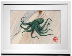 Absinthe Makes The Heart Grow Fonder - Octopus, Gyotaku Style Sumi Ink Painting