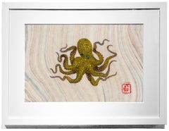 Lemon Meringue - Gyotaku Style Sumi Ink Painting of a Multi-Colored Octopus