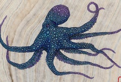 Blauer Blut – Sumi-Tinte-Gemälde im Gyotaku-Stil eines mehrfarbigen Achtecks