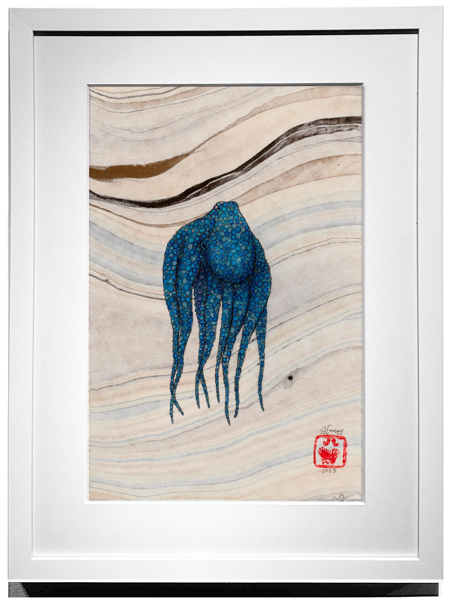 Fontainebleau - Gyotaku Style Sumi Ink Painting of a Multi-Colored Octopus