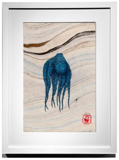 Fontainebleau - Gyotaku Style Sumi Ink Painting of a Multi-Colored Octopus