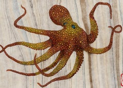 Stay Golden Pony Boy - Pintura de tinta sumi estilo gyotaku de un pulpo, enmarcada