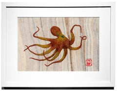 Stay Golden Pony Boy - Gyotaku Style Sumi Ink Painting of an Octopus, Framed
