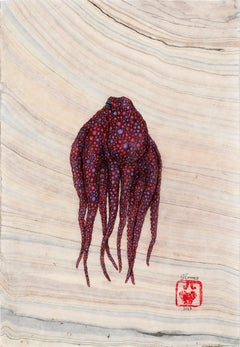 Red Rum - Gyotaku Style Sumi Ink Painting of an Octopus 