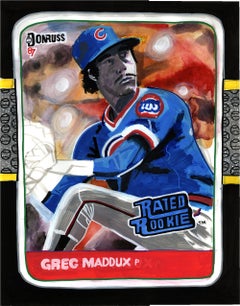 Maddux - Stylized Baseball Card of Chicago Cub Gregg Maddux, Original, Framed