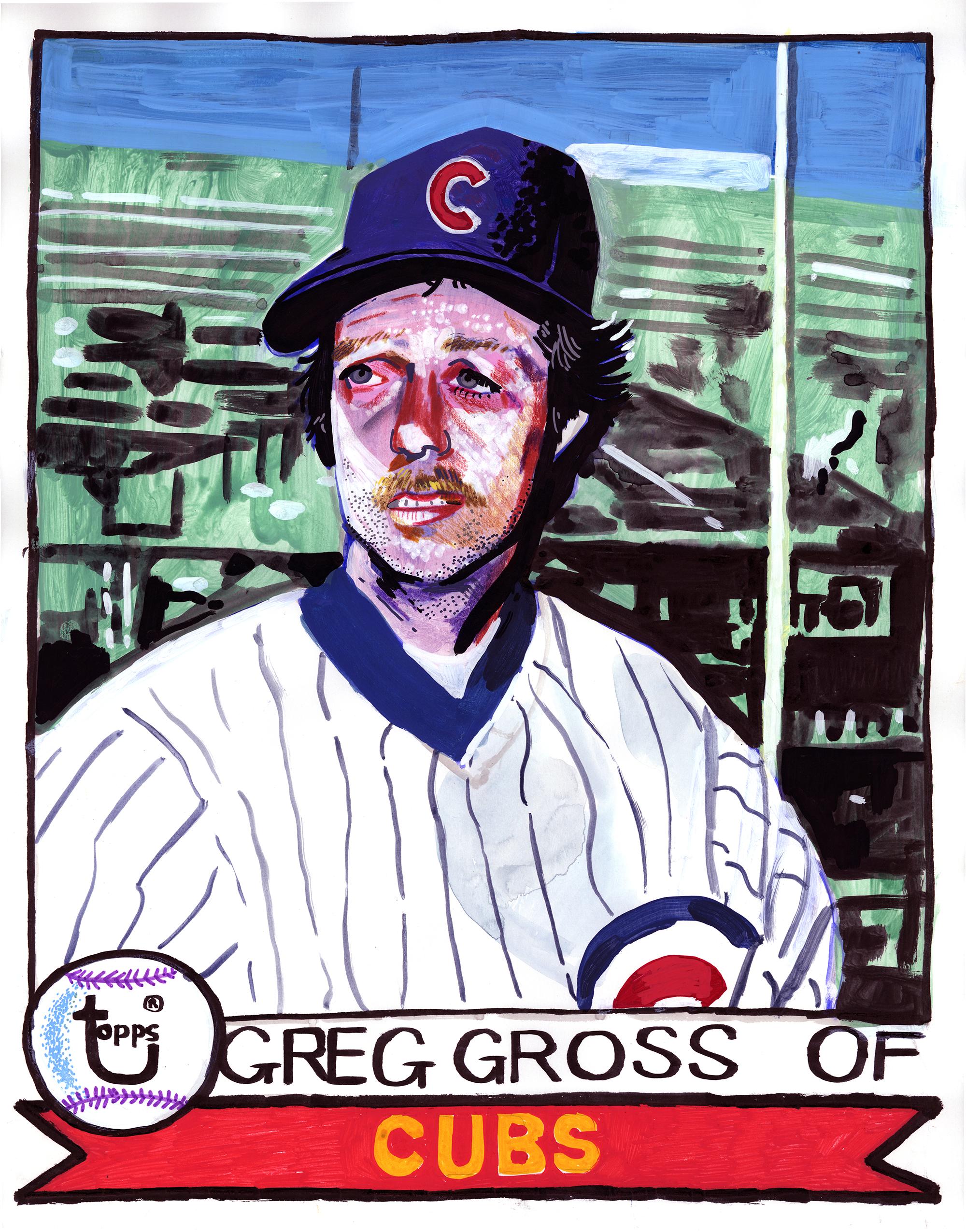 Patrick Vale Portrait - Greg G - Stylized Baseball Card of Chicago Cub Greg Gross, Original, Framed