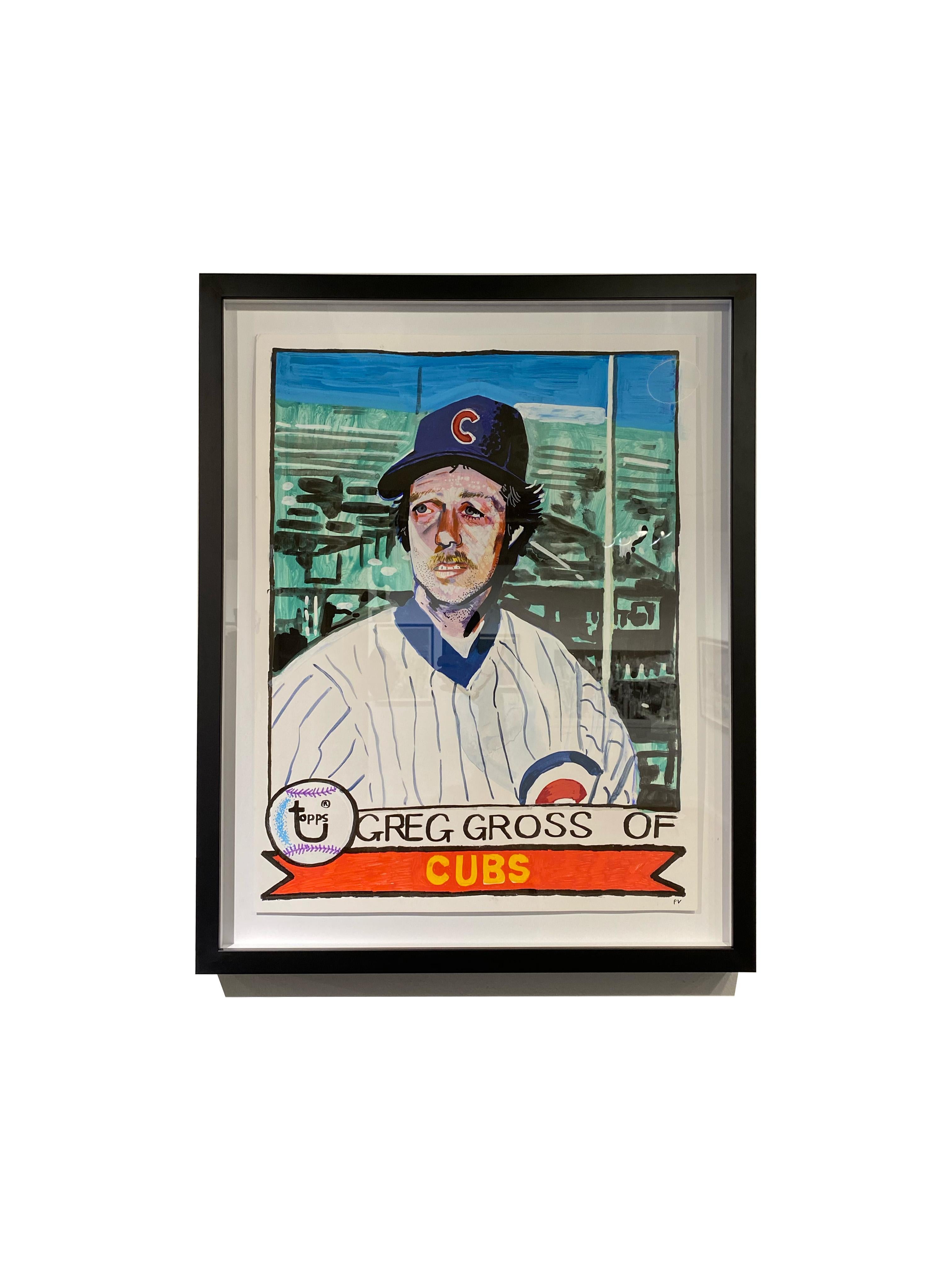 Greg G - Stylized Baseball Card of Chicago Cub Greg Gross, Original, Framed - Art by Patrick Vale