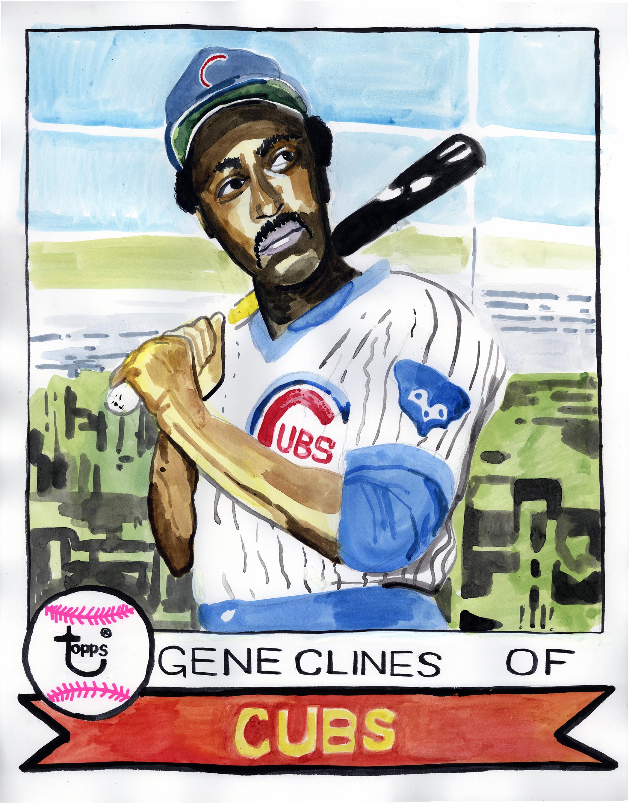 Patrick Vale Portrait – Gene – Stilisierte Baseballkarte von Chicago Cub Gene Cline, Original, gerahmt