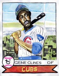 Gene - Carte de baseball stylisée de Chicago Cub Gene Cline, originale, encadrée