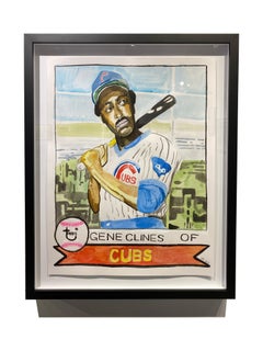 Gene - Stylized Baseball Card of Chicago Cub Gene Cline, Original, Framed