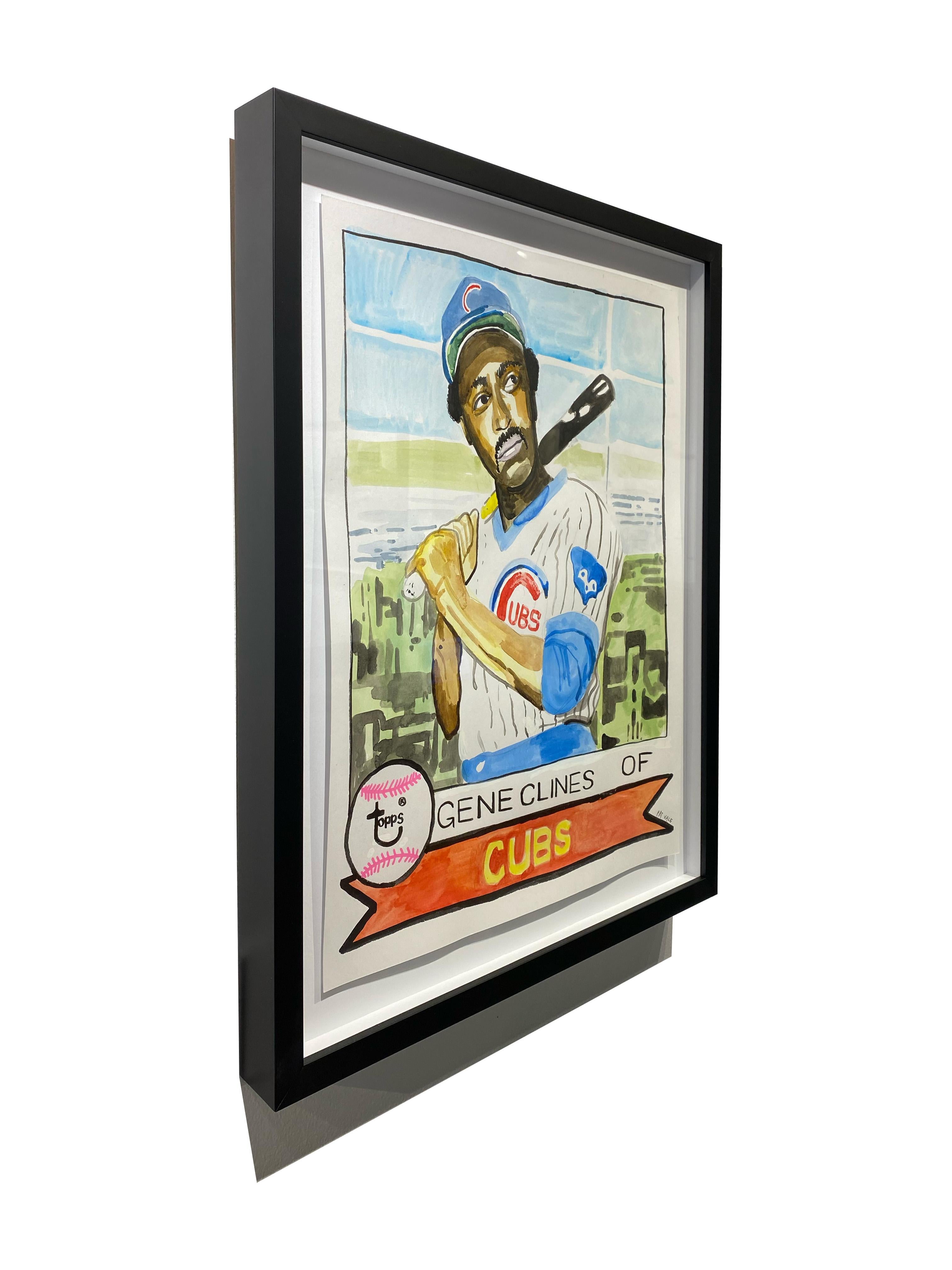 Gene – Stilisierte Baseballkarte von Chicago Cub Gene Cline, Original, gerahmt (Moderne), Art, von Patrick Vale