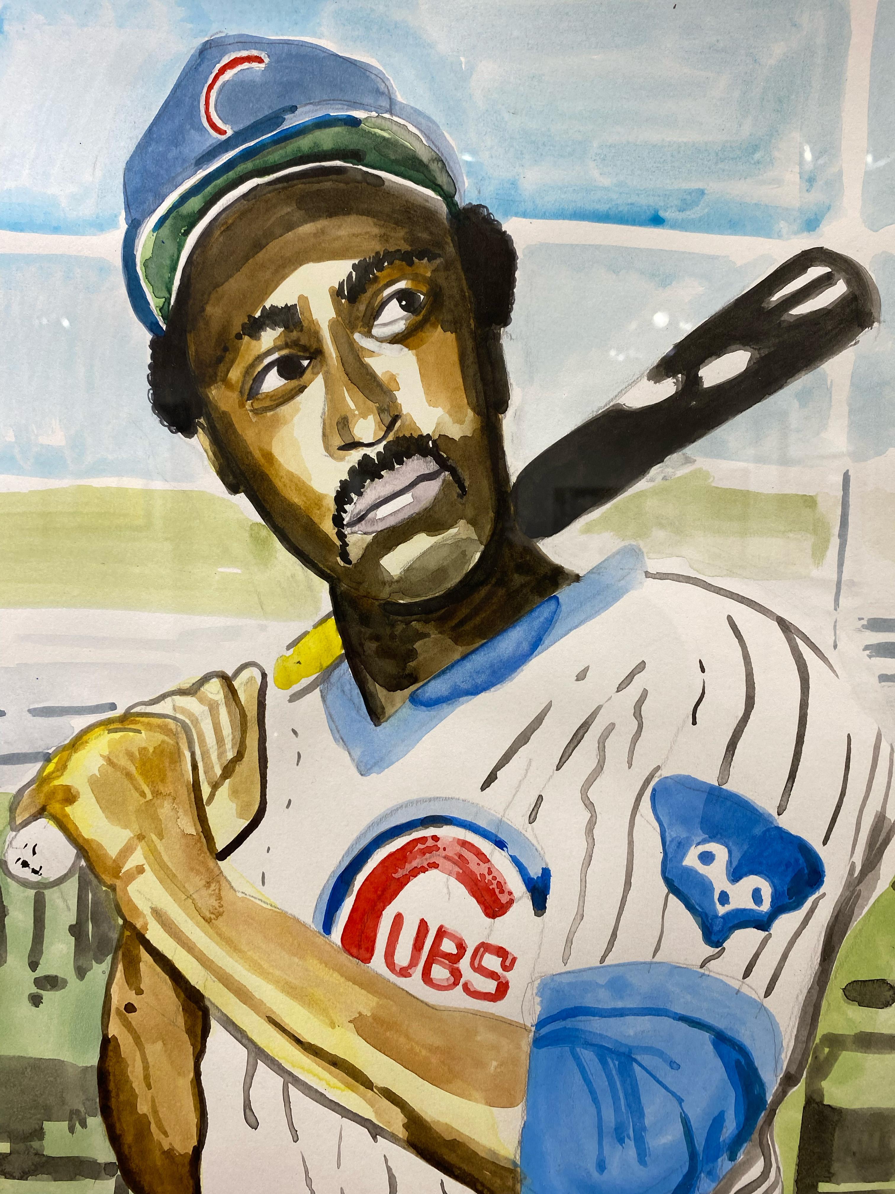 Gene – Stilisierte Baseballkarte von Chicago Cub Gene Cline, Original, gerahmt im Angebot 1