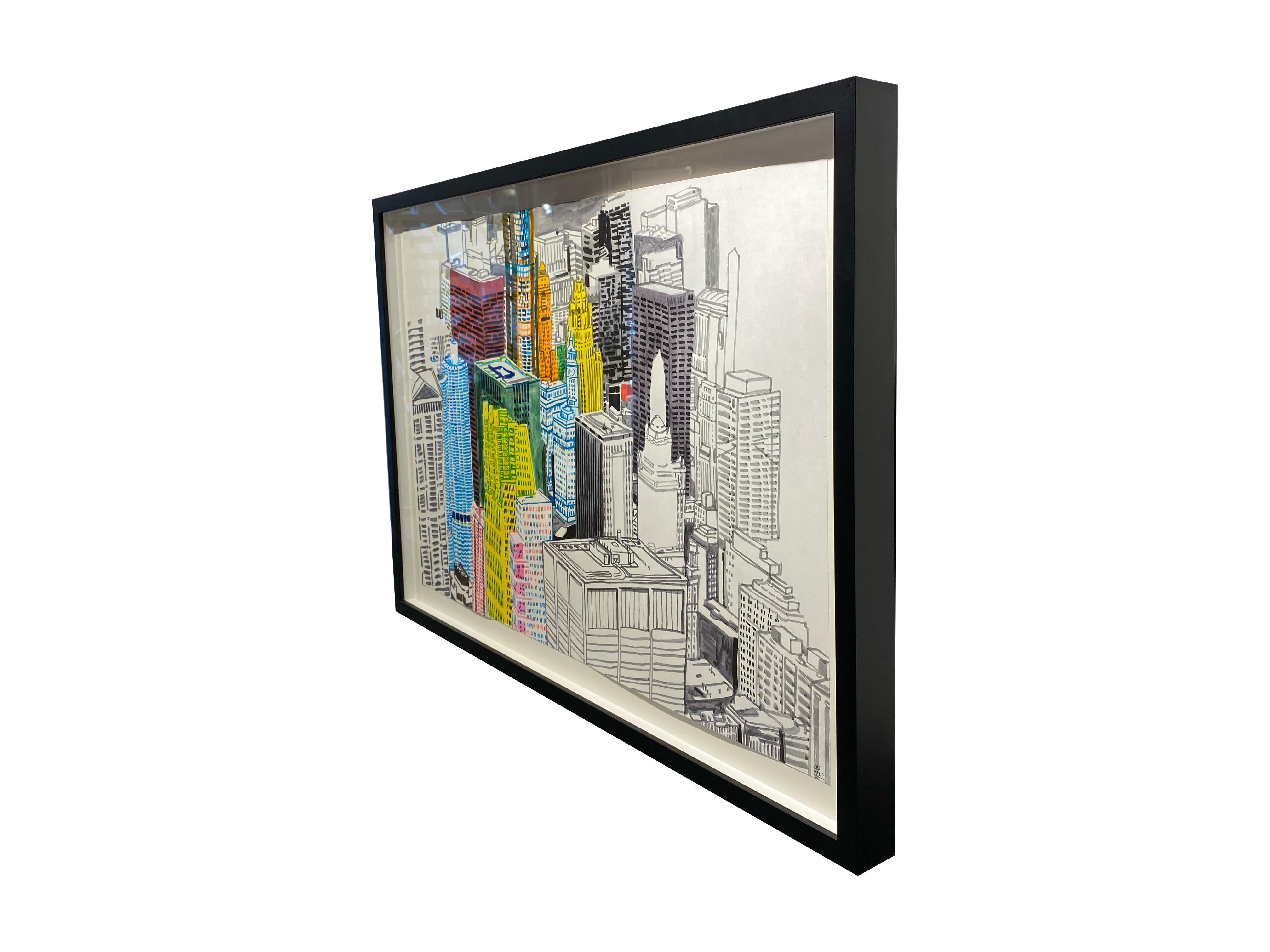 Patrick Vale
Cityscape
acrylic and ink on paper
24h x 38w in
60.96h x 96.52w cm
Framed:
28.50h x 42.50w x 2.25d in
72.39h x 107.95w x 5.71d cm
PKV020


See What I See
Why are Chicago and baseball so perfect for each other?  What is it about this