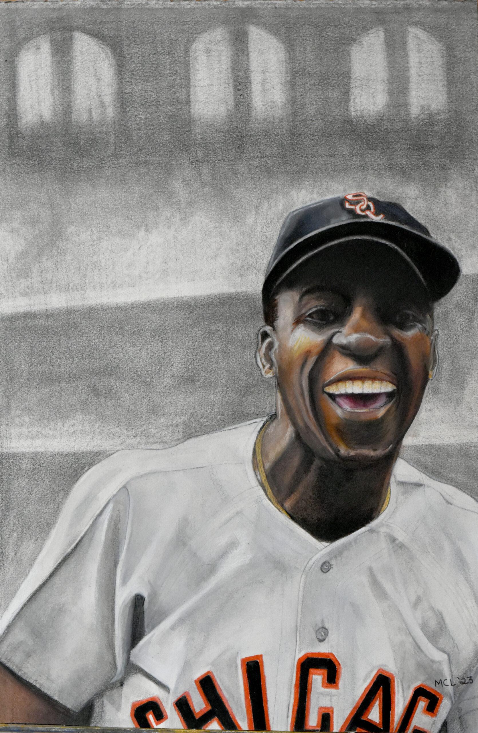 Margie Lawrence Figurative Painting - Minnie Minoso - Baseball Great, Original Framed Watercolor on Archival Paper