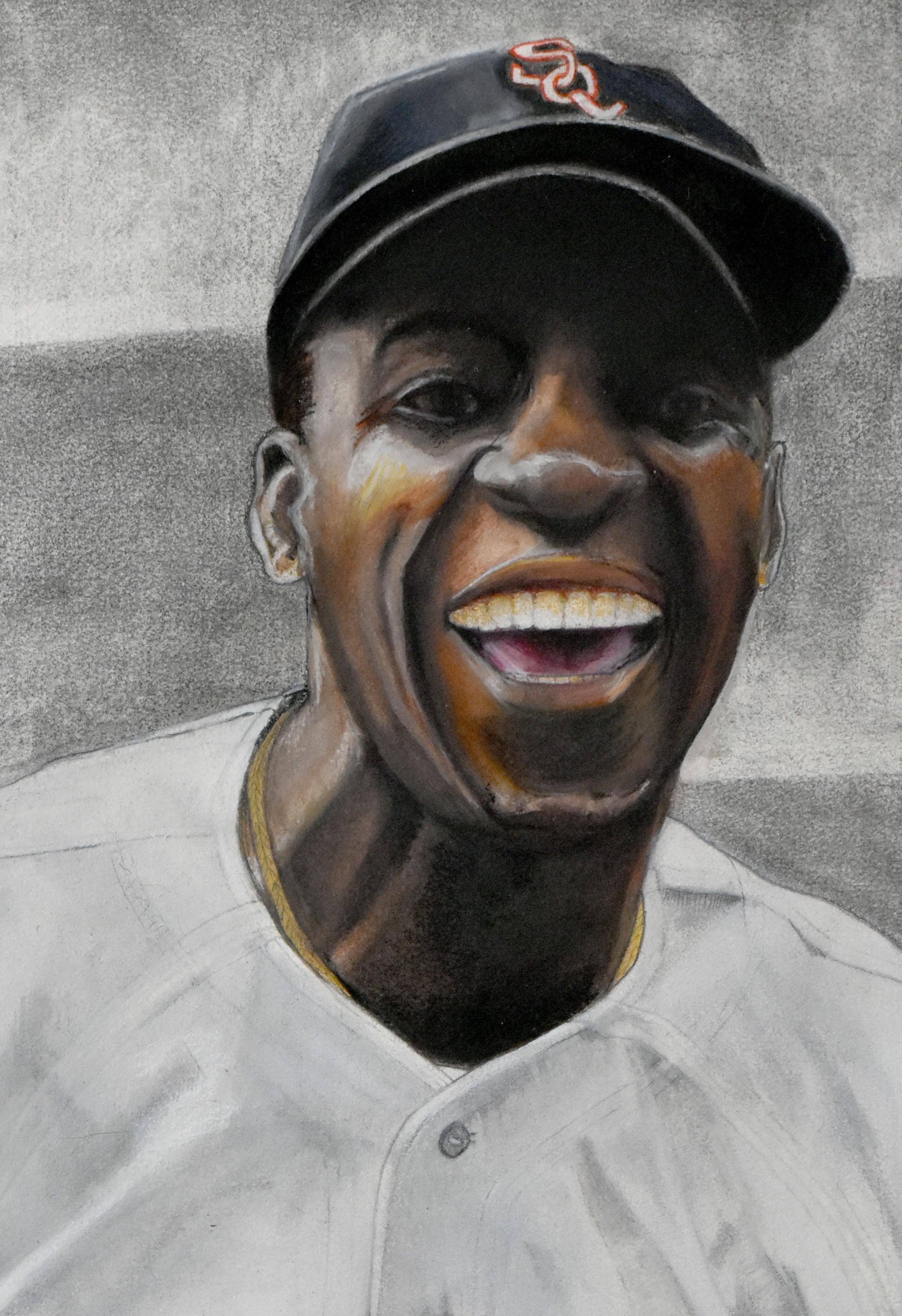 Minnie Minoso - Baseball Great, Original Framed Watercolor on Archival Paper - Contemporary Painting by Margie Lawrence