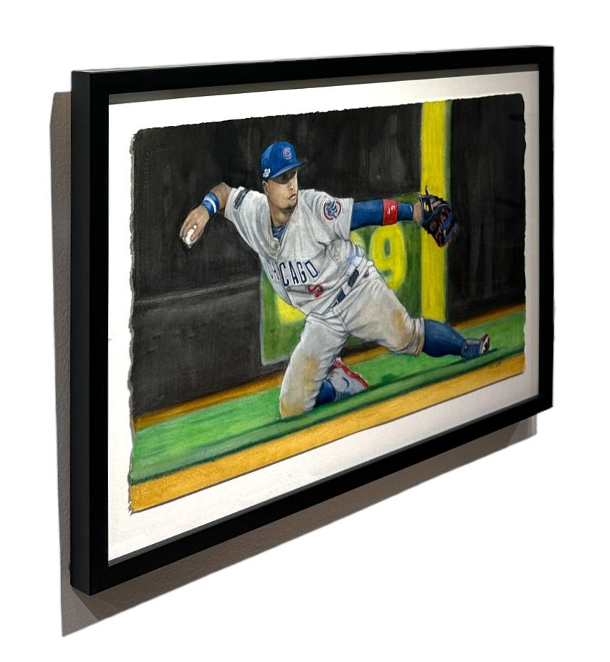  Javier Báez - Baseball Great, Original Framed Watercolor on Archival Paper - Contemporary Painting by Margie Lawrence