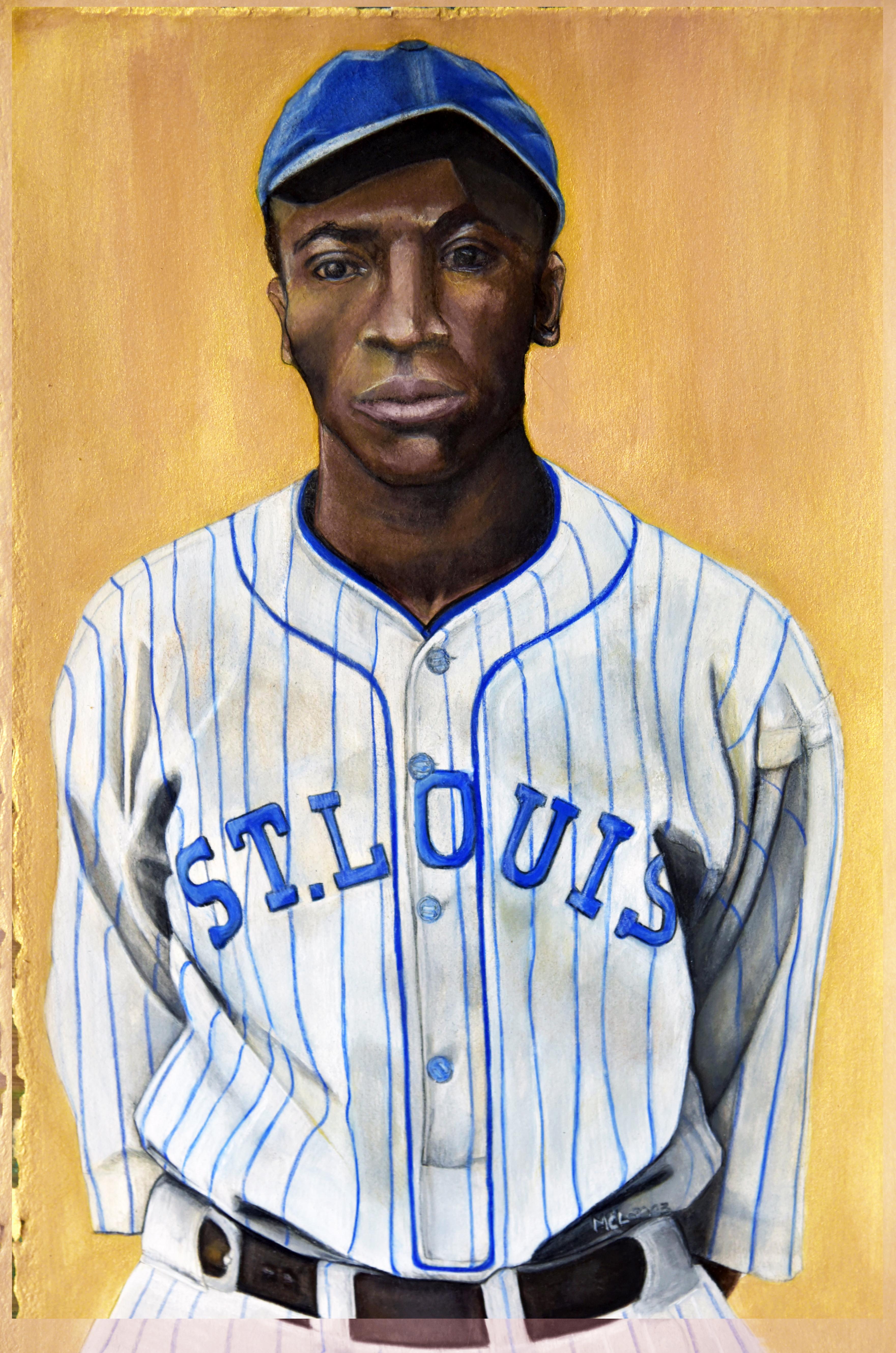Figurative Painting Margie Lawrence - Papa Bell - Baseball Great, aquarelle originale encadrée sur papier d'archives