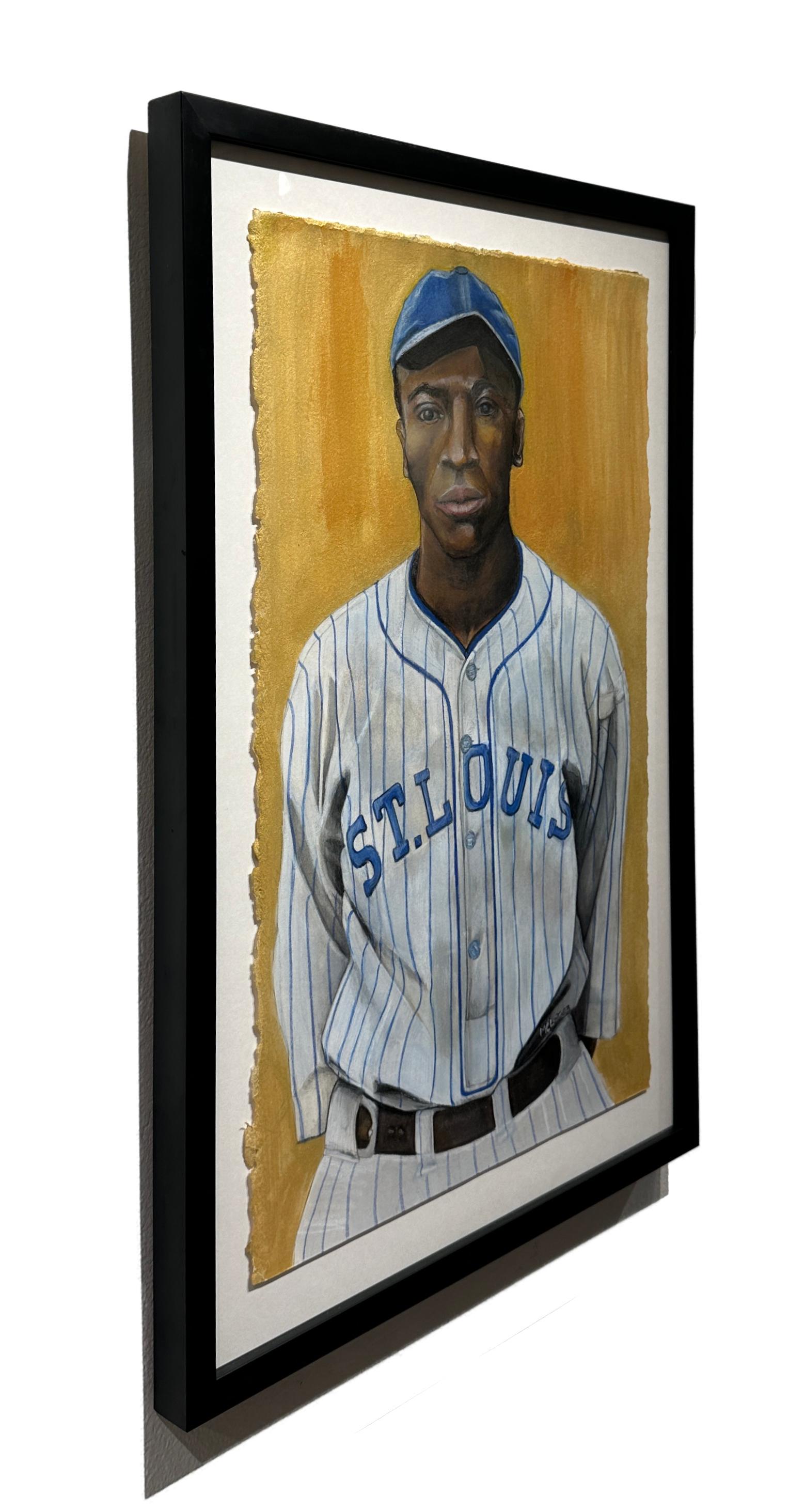 Papa Bell - Baseball Great, aquarelle originale encadrée sur papier d'archives - Painting de Margie Lawrence