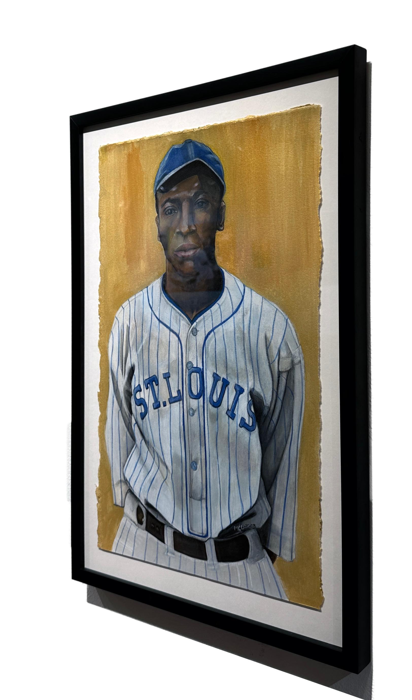 Cool Papa Bell - Baseball Great, Original Framed Watercolor on Archival Paper - Contemporary Painting by Margie Lawrence
