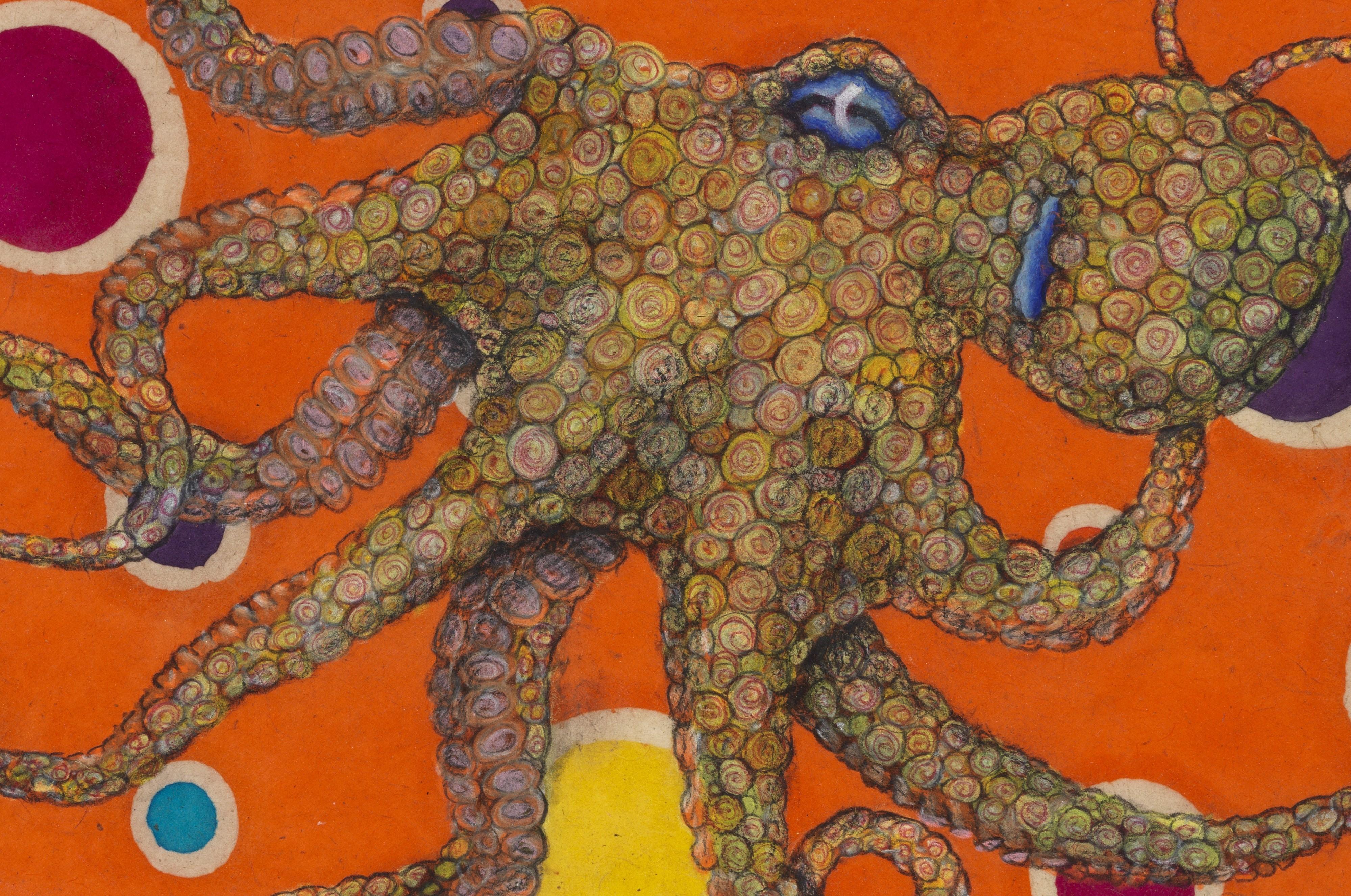 M. Bubbles, Goldfinger, peinture à l'encre Sumi de style Gyotaku représentant un octope  - Contemporain Painting par Jeff Conroy