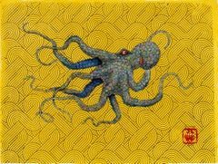 Goldilocks, Pastel - Gyotaku Style Sumi Ink Painting of an Octopus 