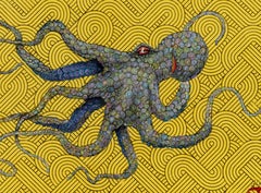 Goldilocks, Pastel - Gyotaku Style Sumi Ink Painting of an Octopus