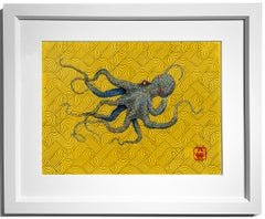 Goldilocks, Pastel - Peinture à l'encre Sumi de style Gyotaku représentant un octope