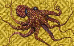 Goldilocks - Flaming Hot - Gyotaku Style Sumi Ink Painting of an Octopus