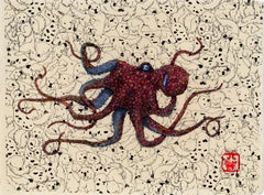 Peinture à l'encre Sumi d'un pieuvre de style Gyotaku - Tobasco