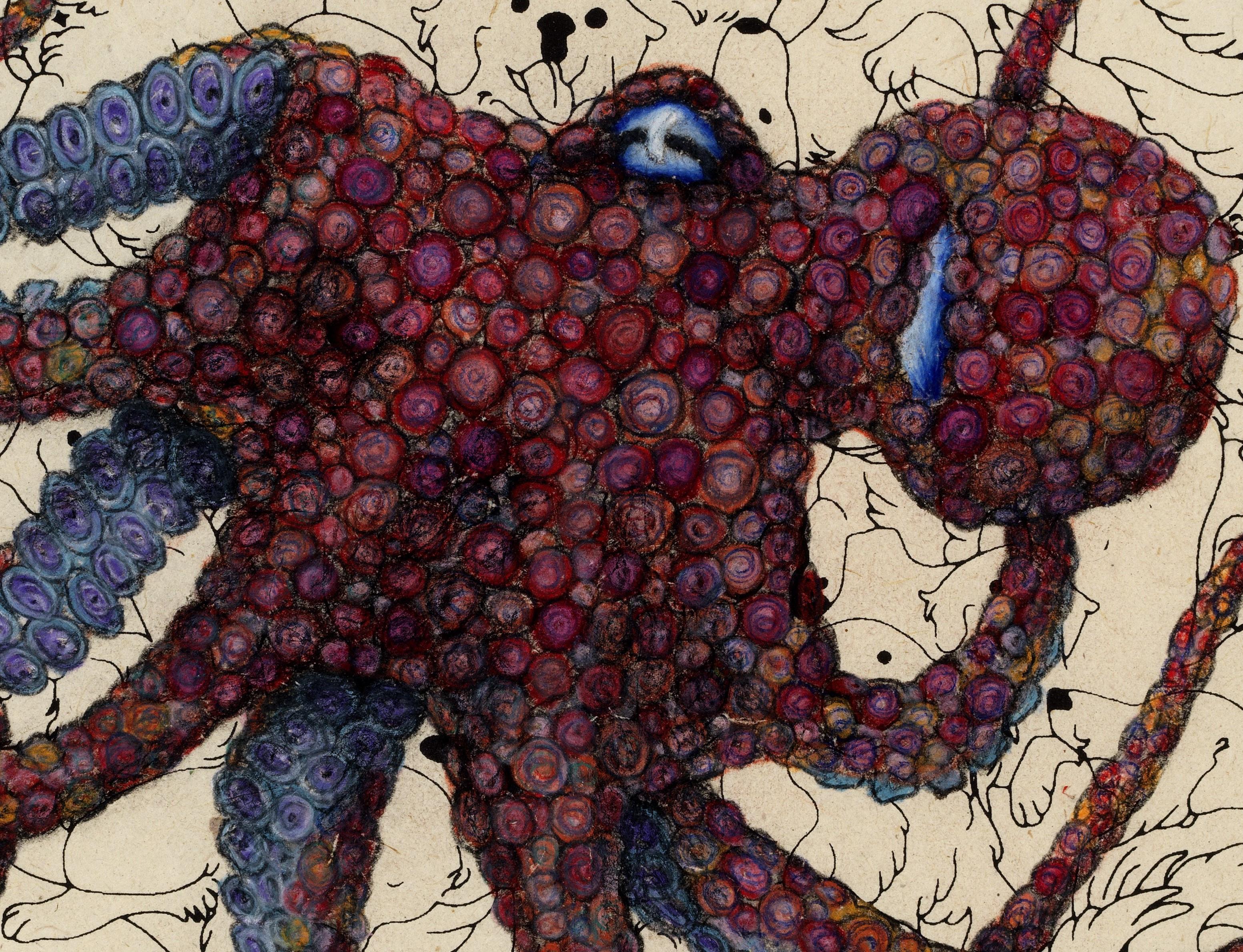 Puppypus – Tobasco – Sumi-Tintegemälde eines Octopus im Gyotaku-Stil (Zeitgenössisch), Art, von Jeff Conroy