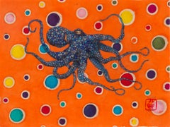 M. Bubbles - Agave bleu - Peinture à l'encre Sumi de style Gyotaku représentant un octope 